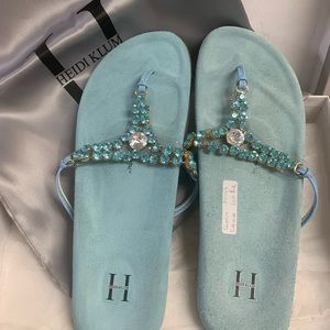 AUTHENTIC Heidi Klum Bejeweled Turquoise Suede Sandals